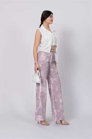Yırtık Görünüm Baskılı Renkli Ve Kemerli Cepli Pantolon 30248