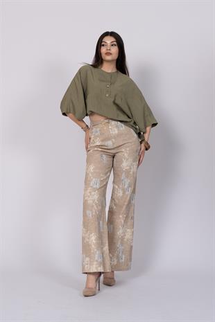 Yırtık Görünüm Baskılı Renkli Ve Kemerli Cepli Pantolon 30248
