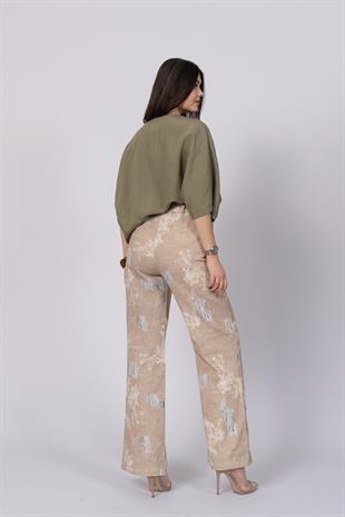 Yırtık Görünüm Baskılı Renkli Ve Kemerli Cepli Pantolon 30248
