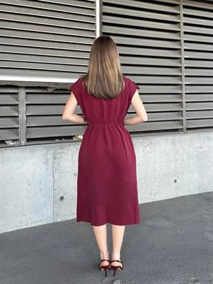 Zarafetin Gücü Hakim Yaka Kemerli ve Full Düğmeli Uzun Elbise 50311