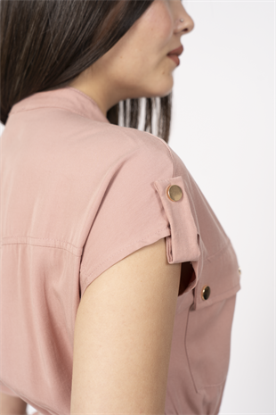 Zarafetin Gücü Hakim Yaka Kemerli ve Full Düğmeli Uzun Elbise 50311