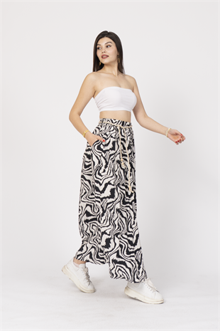 Zebra Desen Beli Lastikli Hasır İp Detaylı ve Cepli Etek 6796