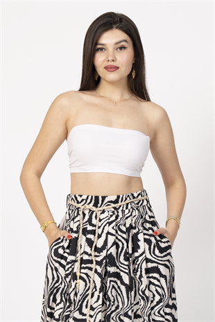 Zebra Desen Beli Lastikli Hasır İp Detaylı ve Cepli Etek 6796