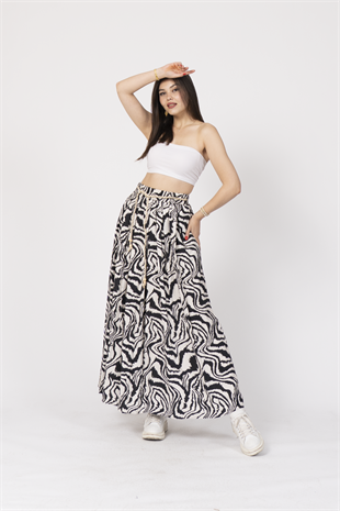 Zebra Desen Beli Lastikli Hasır İp Detaylı ve Cepli Etek 6796