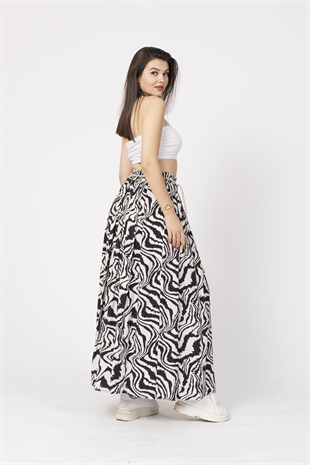 Zebra Desen Beli Lastikli Hasır İp Detaylı ve Cepli Etek 6796