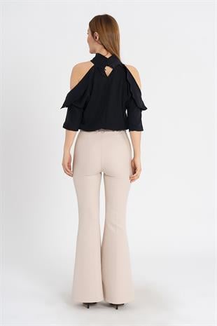 Zincir Aksesuarlı İspanyol Paça Pantolon 3876