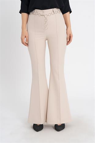 Zincir Aksesuarlı İspanyol Paça Pantolon 3876