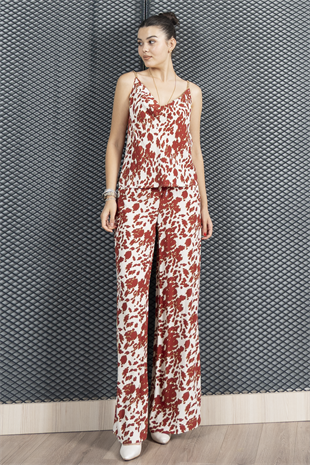 Zincir Omuz Askılı Bluz ve Beli Lastikli Salaş Pantolon 70033