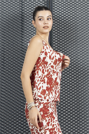 Zincir Omuz Askılı Bluz ve Beli Lastikli Salaş Pantolon 70033