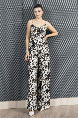 Zincir Omuz Askılı Bluz ve Beli Lastikli Salaş Pantolon 70033