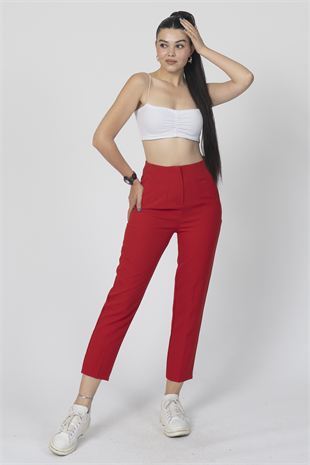 ZR Model Pens Detaylı Yüksek Bel Kumaş Pantolon 30062