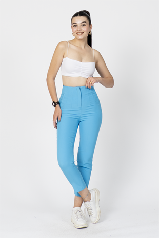 ZR Model Pens Detaylı Yüksek Bel Kumaş Pantolon 30062