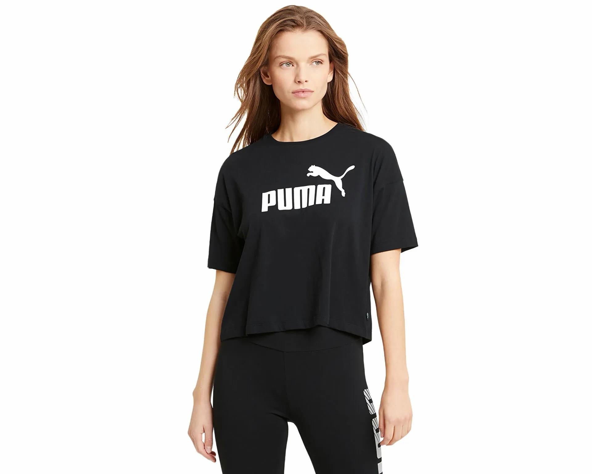 PUMA 58686601 ESS Cropped Logo Tee-Puma Black