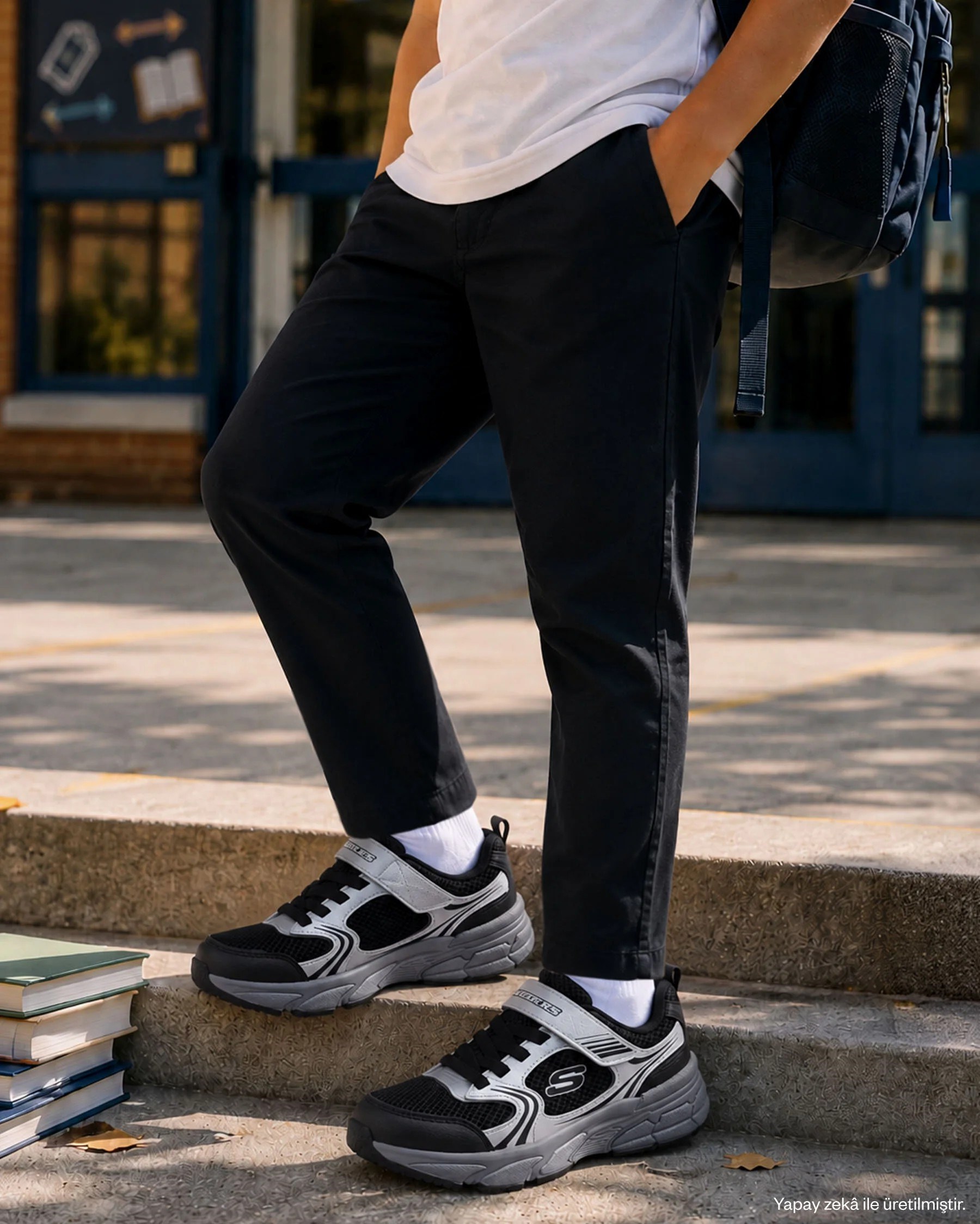 Skechers Retro-Graph Büyük Erkek Çocuk Gri Spor Ayakkabı (403857L SLBK)