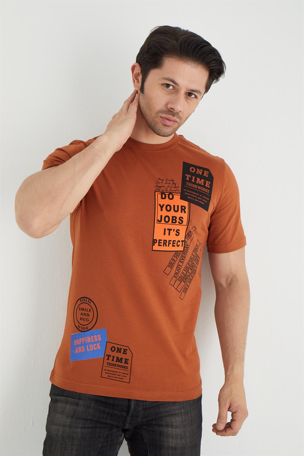 %100 Pamuk normel kalıpla Bisiklet Yaka Kısa Kollu T-shirt 