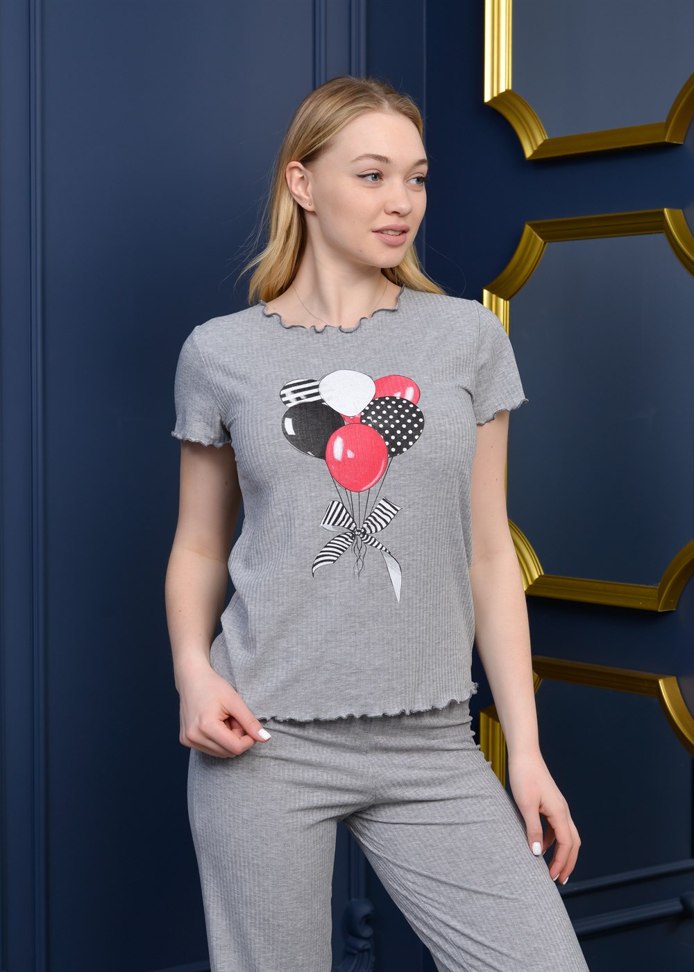 Kadın baskılı iki parça pijama