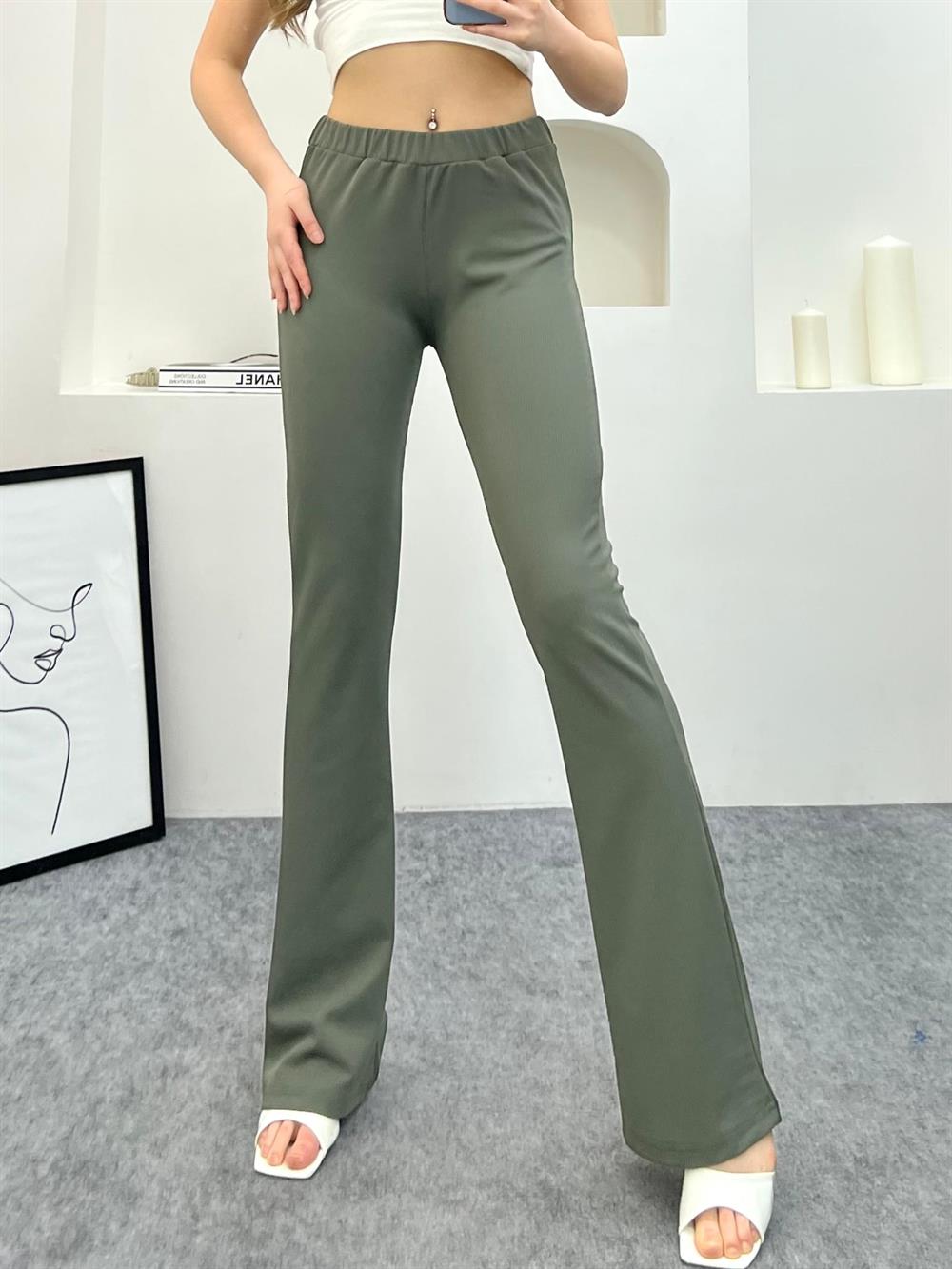 Kadın Yüksek Bel Toparlayıcı Çift Cepli Ispanyol Paça Tayt Bootcut