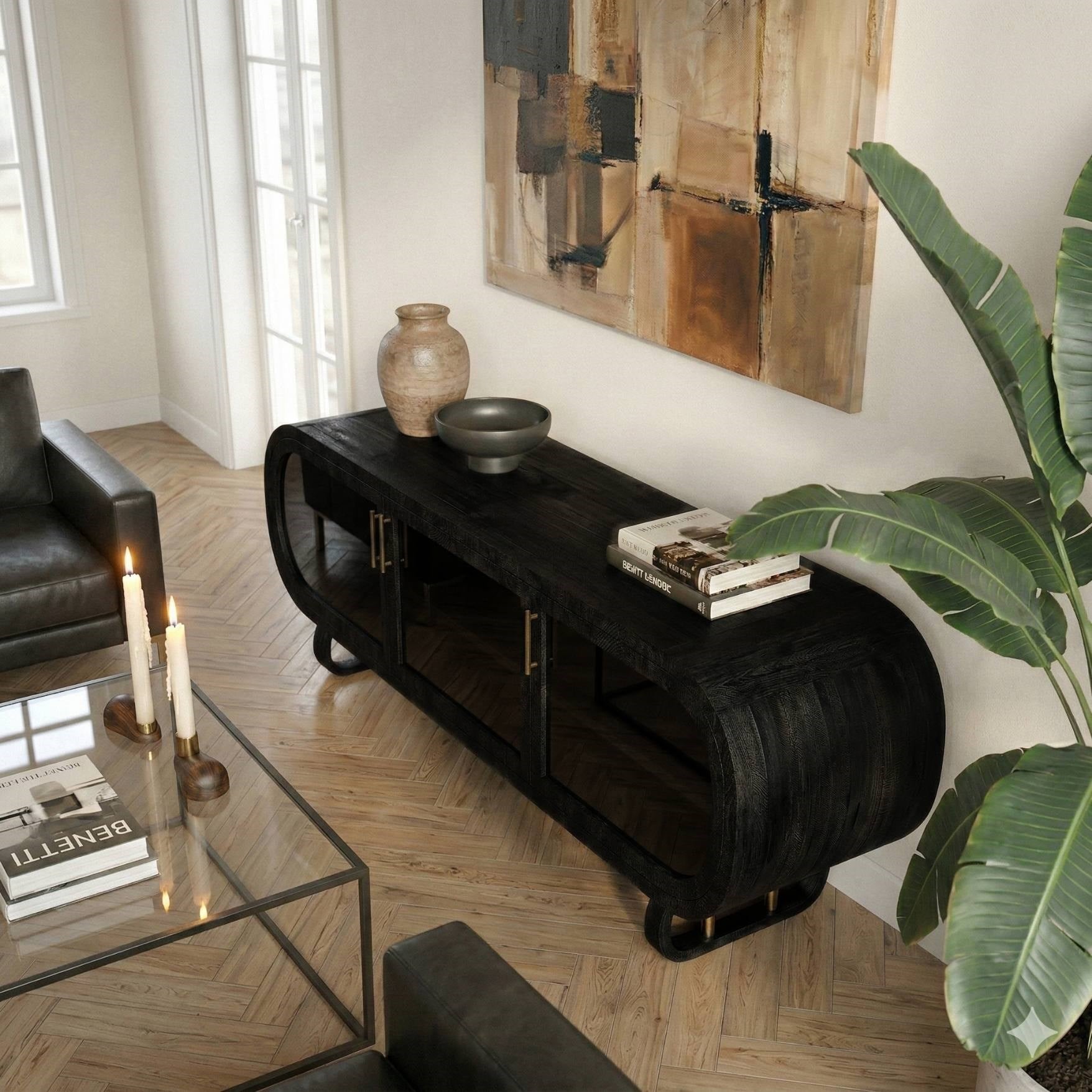 Black Hane Tv Unit/Oak Glass