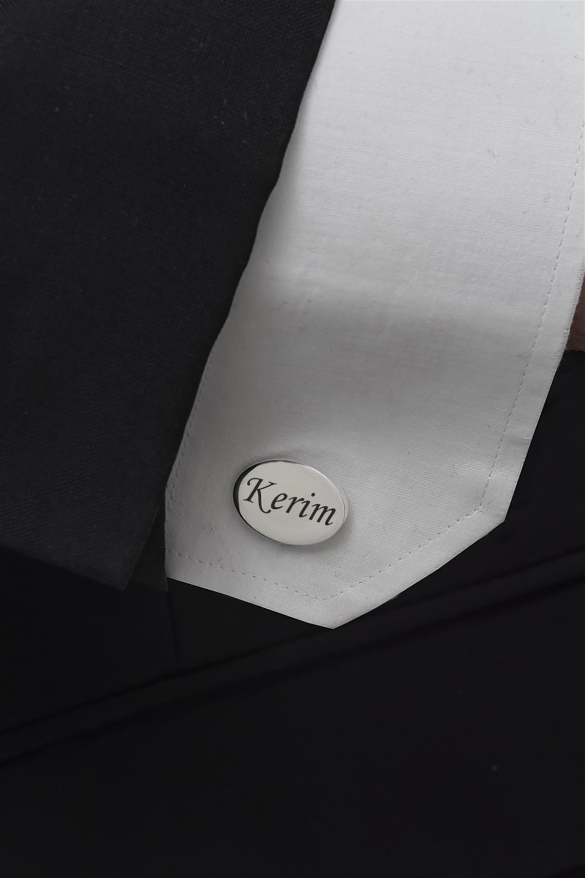 Oval Düz Gümüş Kol Düğmesi