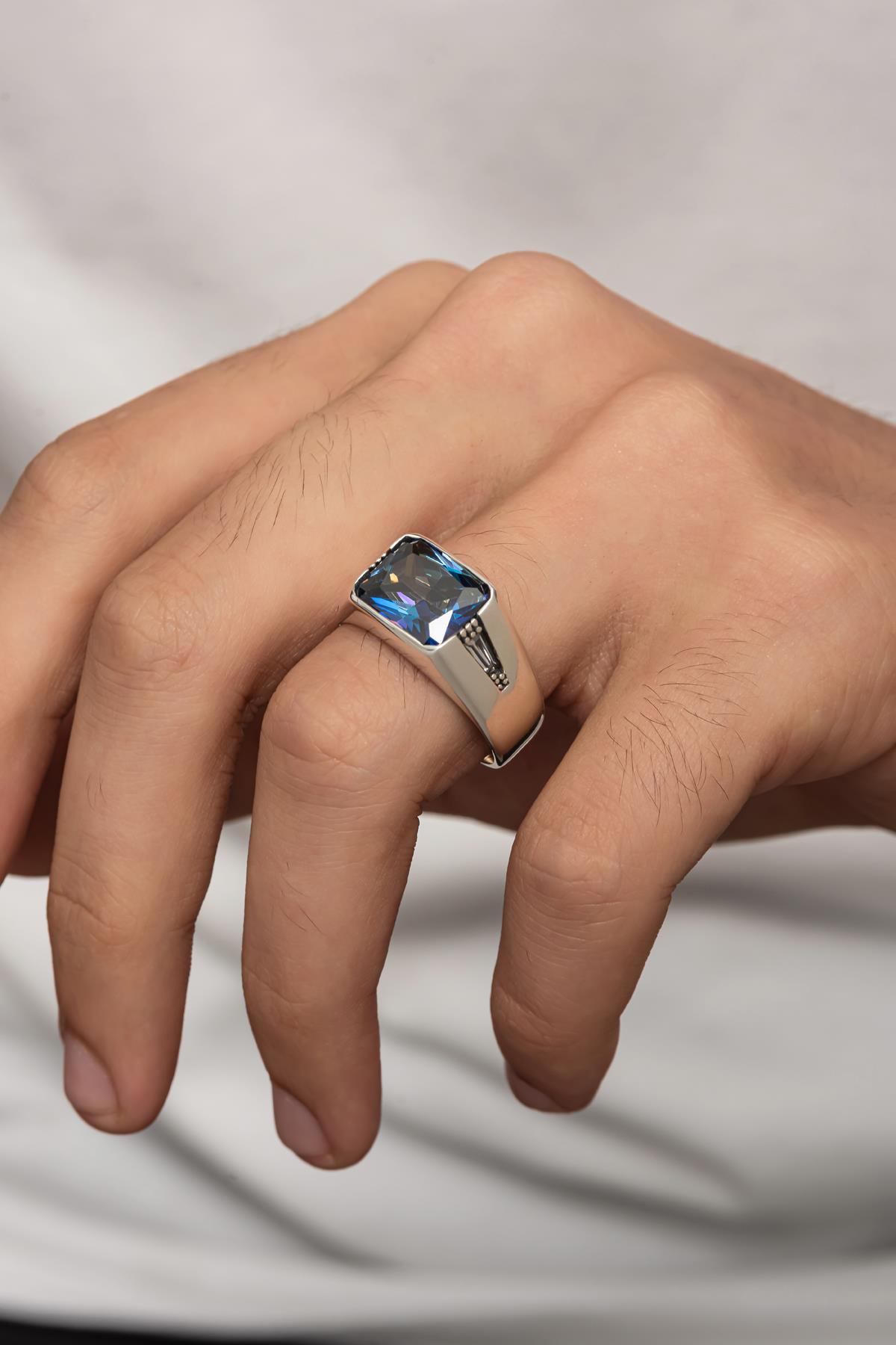Mistik Topaz Taşlı 925 Gümüş Erkek Yüzük