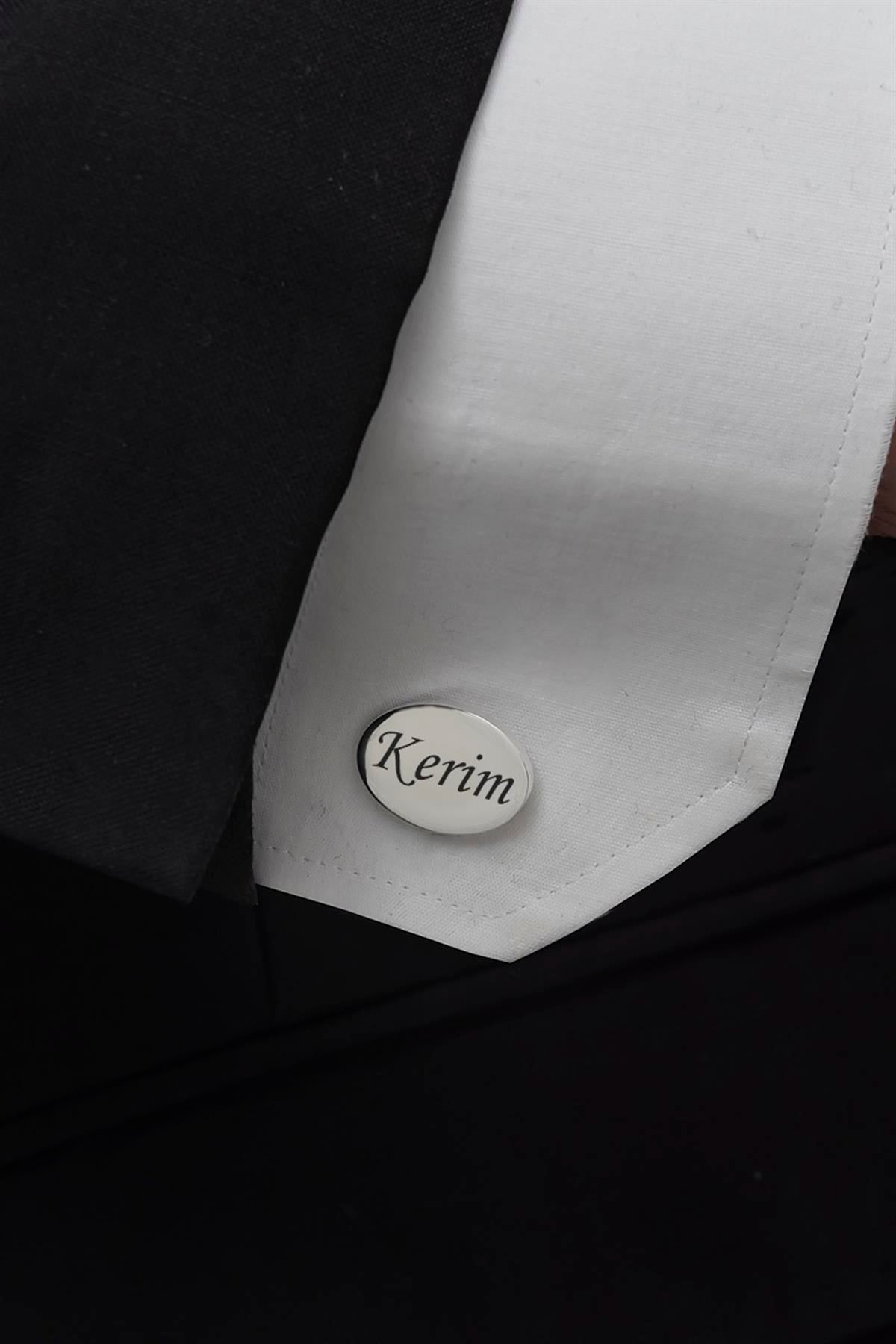 Oval Düz Gümüş Kol Düğmesi