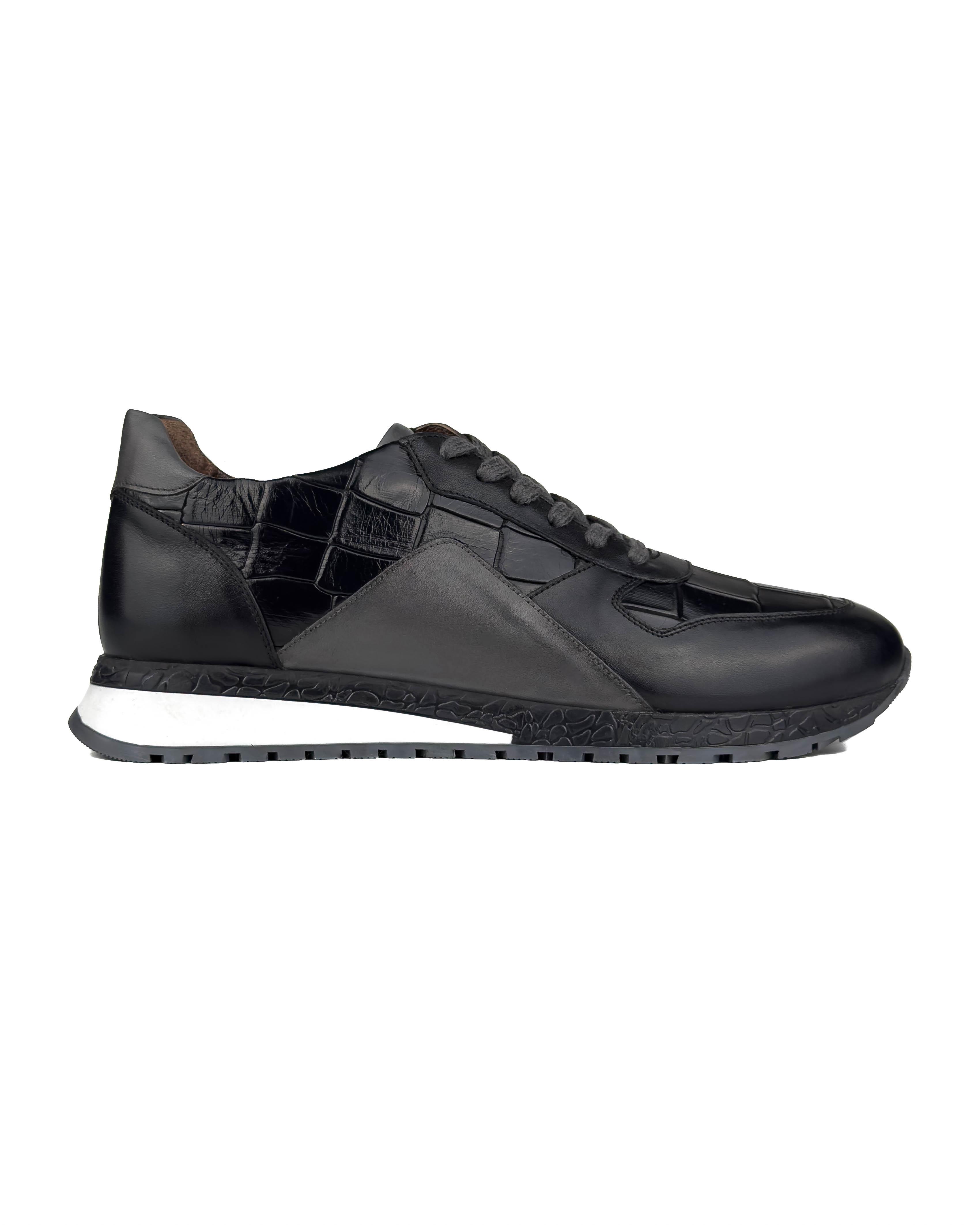 Aerox Black Genuine Leather Men's Sports (Sneaker) Shoes | Tezcan