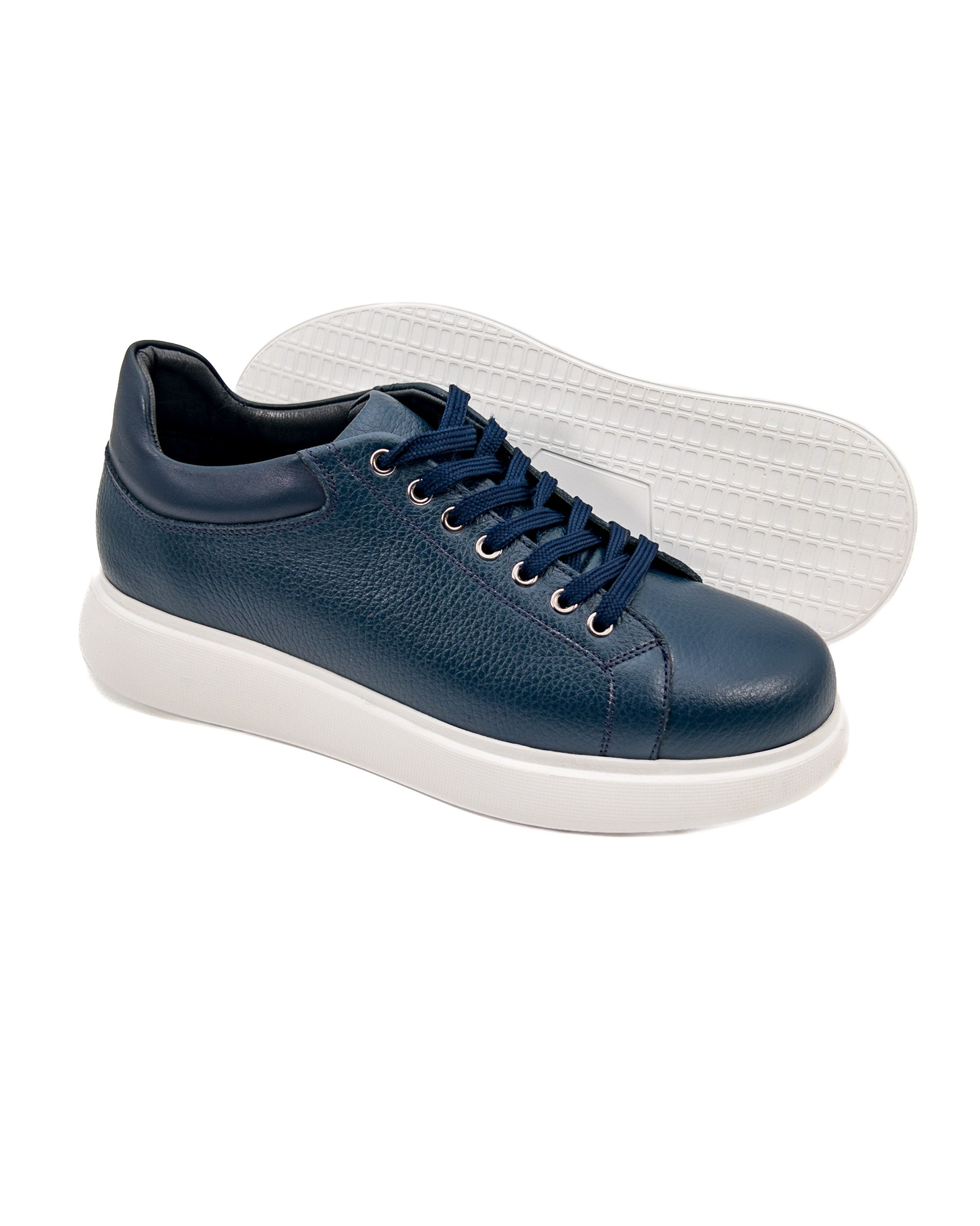 Twin Navy Blue Genuine Leather Men Sports Sneaker Shoes | Tezcan
