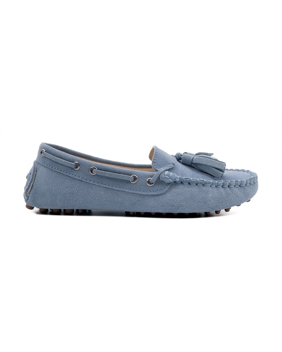 Mira Blue Genuine Suede Leather Loafer Shoes for Women | Tezcan