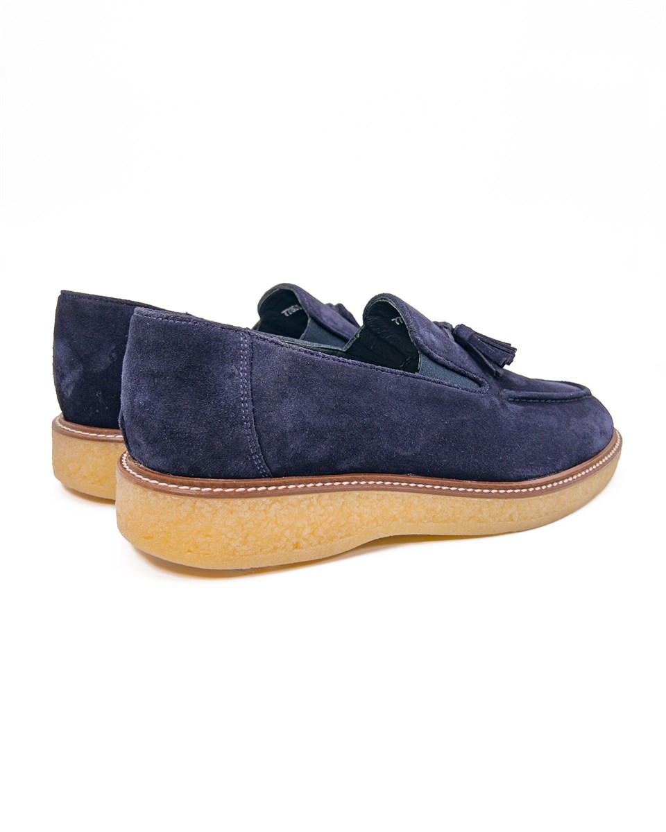 Kaunos Navy Blue Genuine Suede Leather Casual Classic Men's Shoes