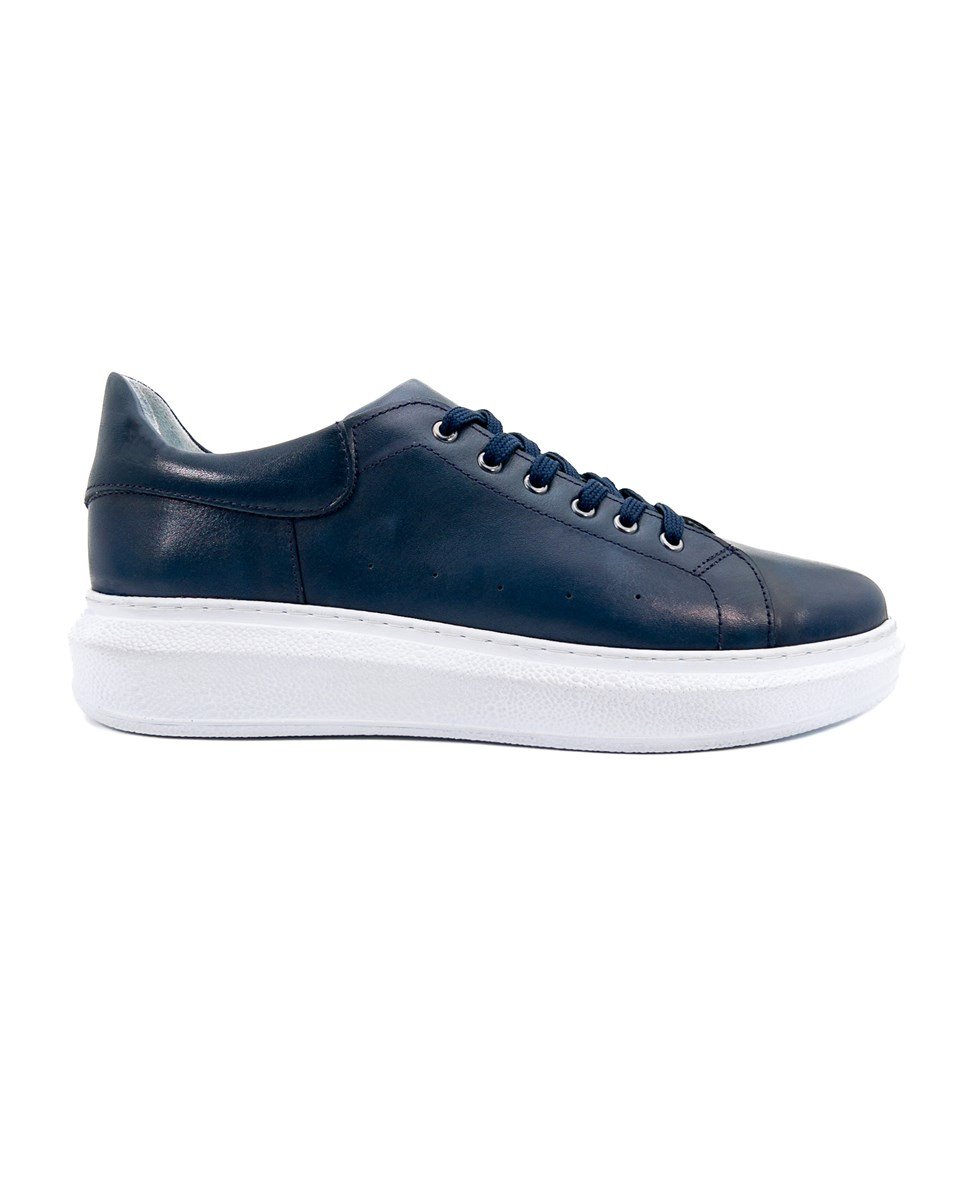 Strada Navy Blue Genuine Leather Sneaker for Men