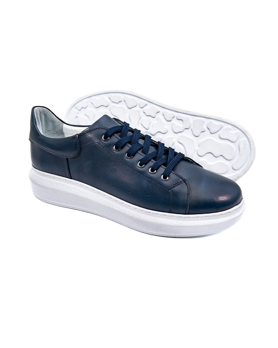 Strada Navy Blue Genuine Leather Sneaker for Men