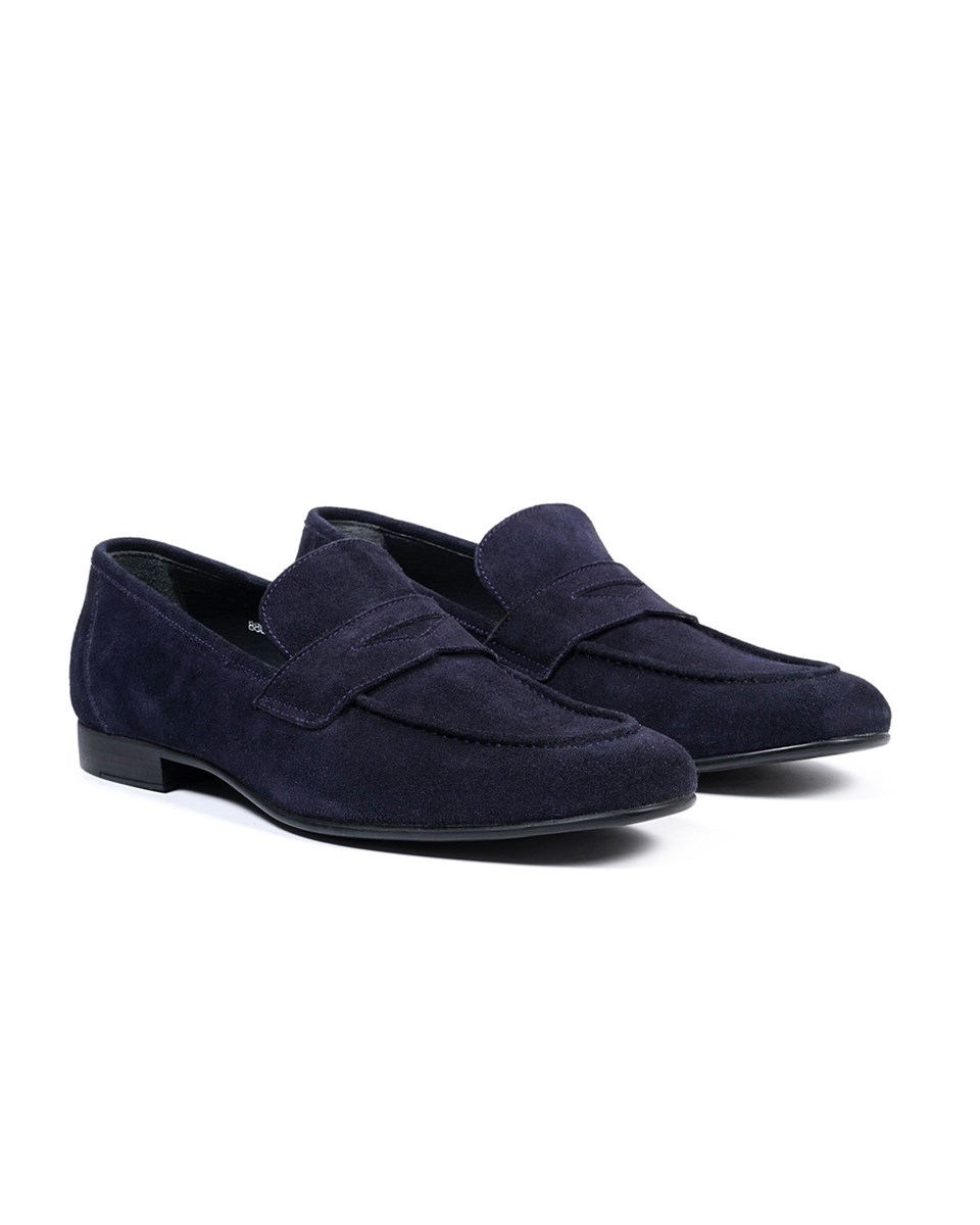 Tenor Navy Blue Suede Genuine Leather Classic Shoes for Men