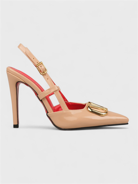 Kadın Yazlık 11cm İnceAçık Topuklu Ayakkabı - 233 2670 - Nude Rugan