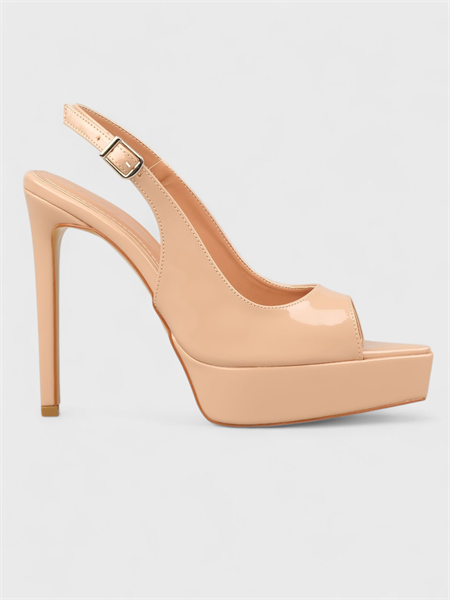 Kadın Yazlık 11cm İnceAçık Topuklu Ayakkabı - 233 2678 - Nude Rugan