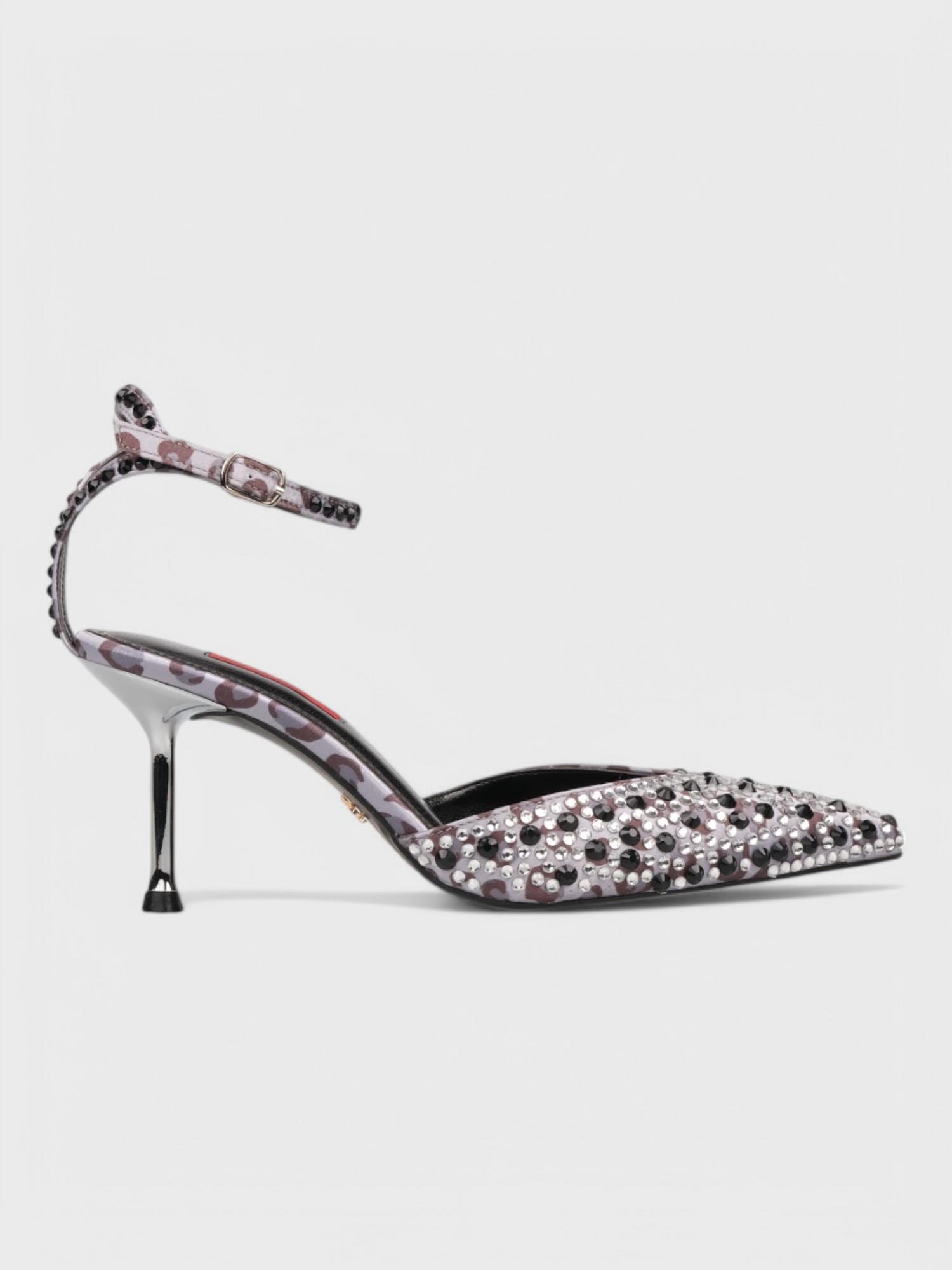 Kadın Açık Topuklu - Yazlık (574 3231) - Gri Leopar Saten