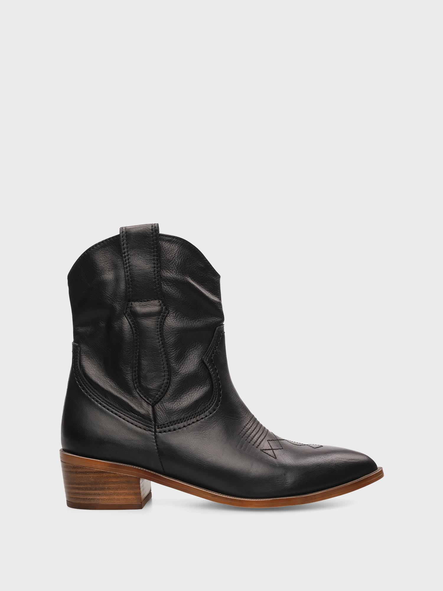 Kadın Siyah Deri Westen Topuklu Bot