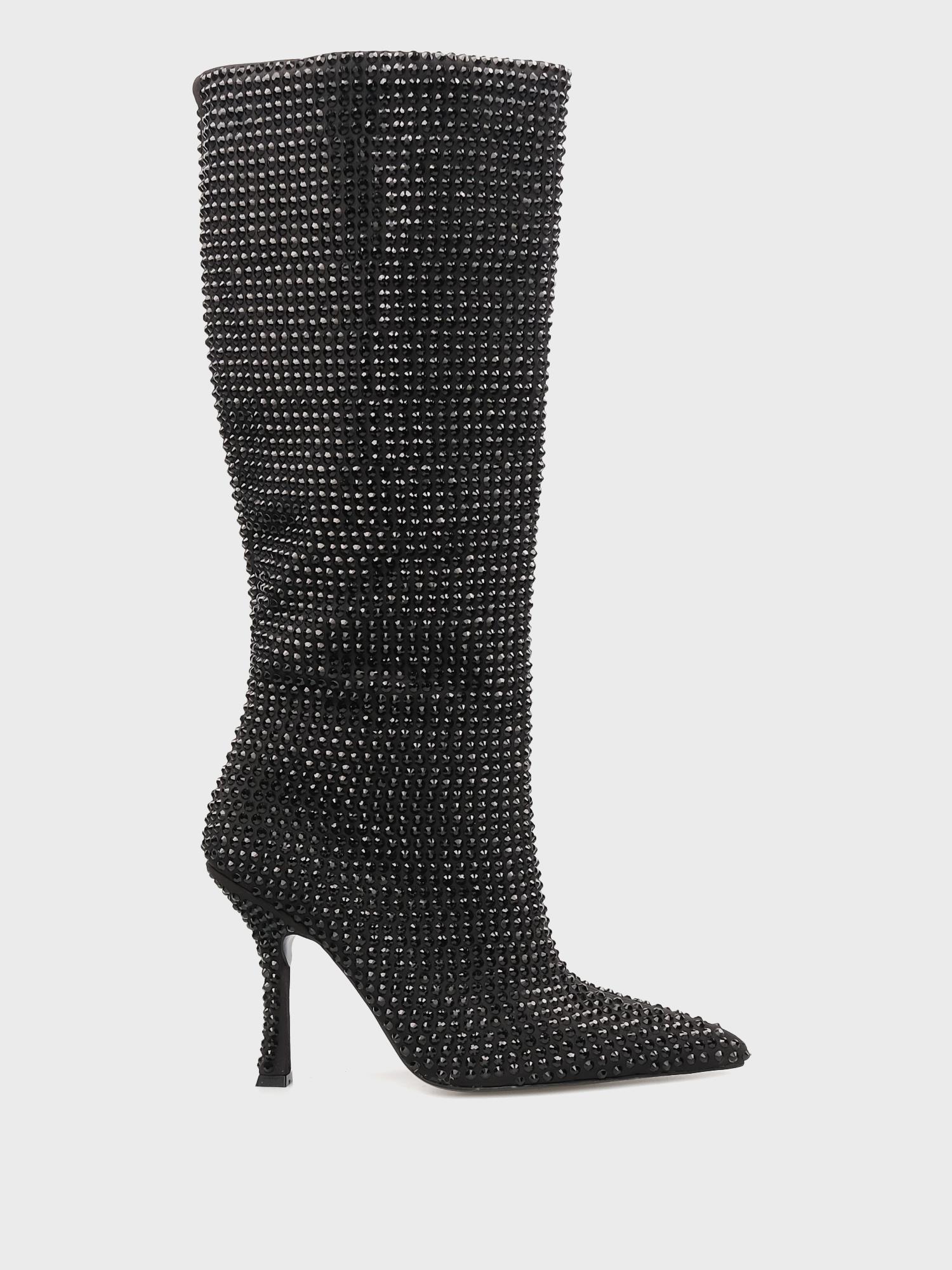 Kadın Siyah Taş Detaylı Topuklu Çizme