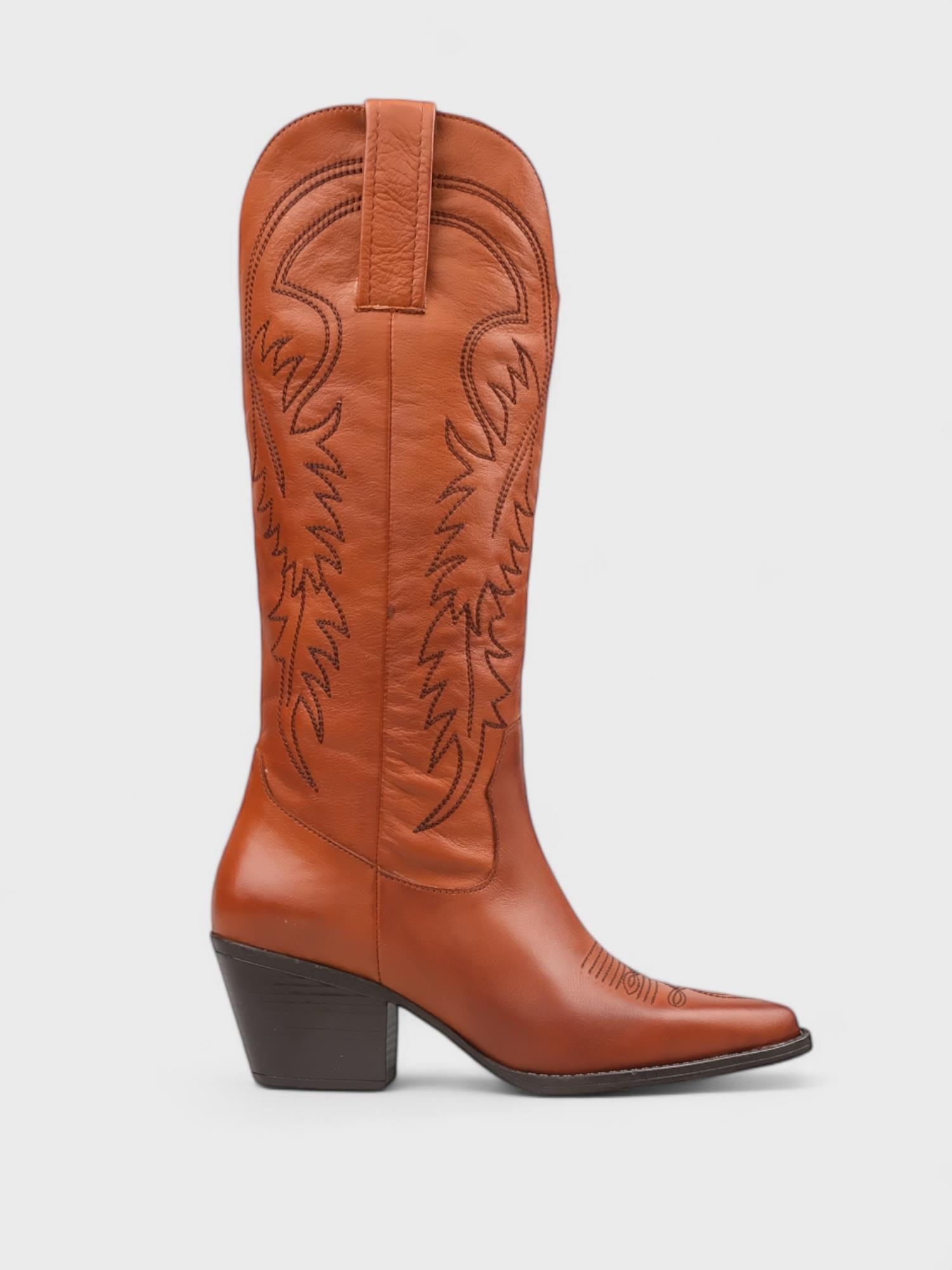 Kadın Taba Deri Westen Topuklu Çizme