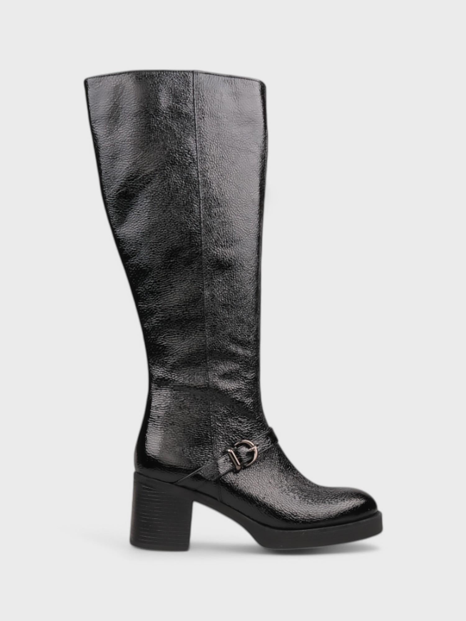 Kadın Topuklu Çizme - Kışlık (191 66332) - Siyah Kırışık Rugan