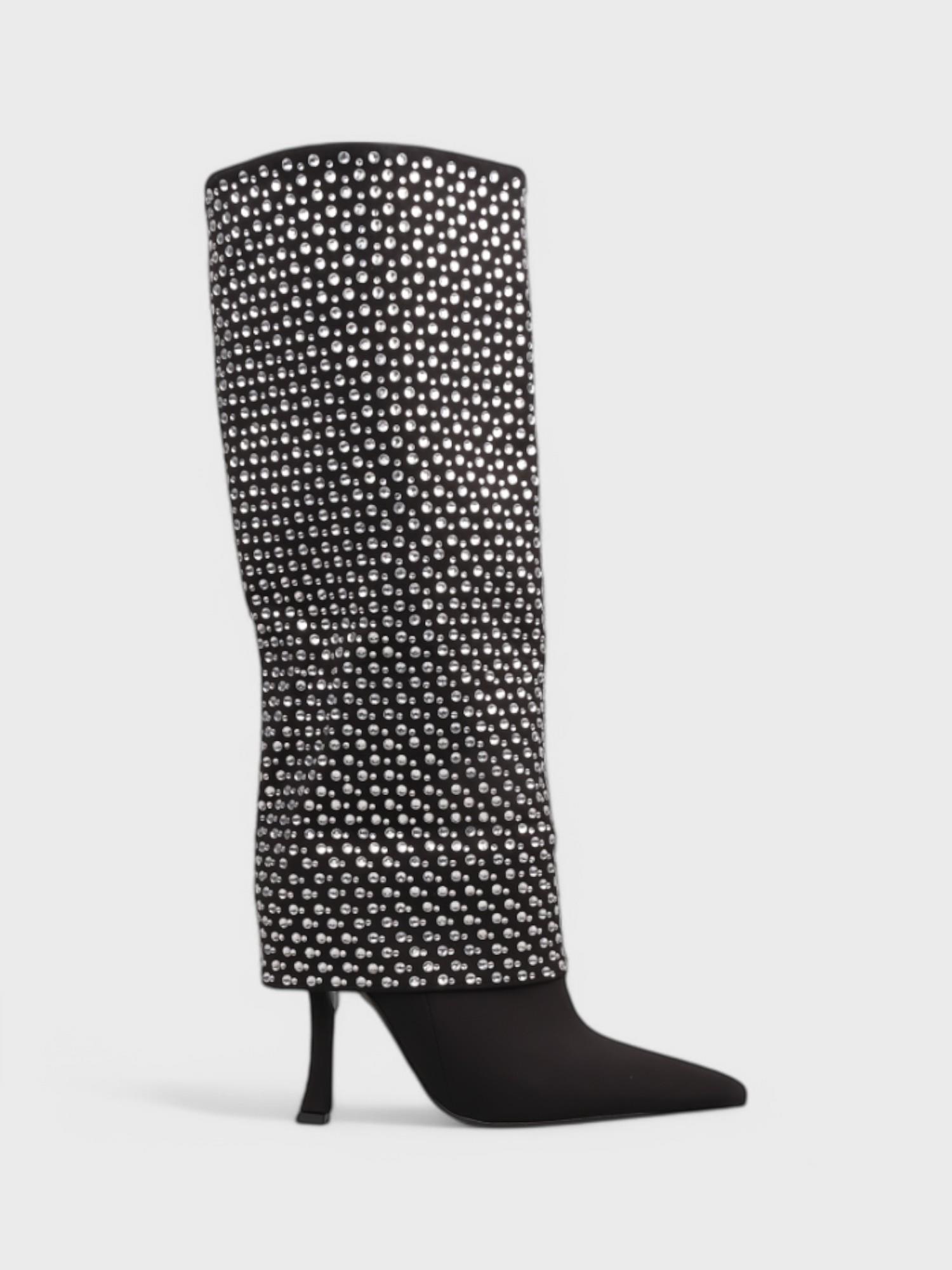 Kadın Topuklu Çizme - Kışlık (574 2135) - Siyah Saten