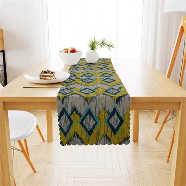 Baklava Desenli Sarı Lacivert Turkuaz Dijital Baskılı Petek Dokuma Runner 40x140 