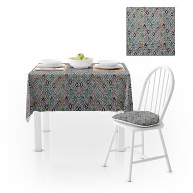 Baklava Desenli Turkuaz Lacivert Pembe Dijital Baskılı Petek Dokuma Masa Örtüsü 140x260