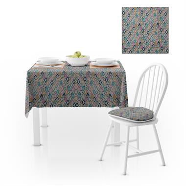 Baklava Desenli Turkuaz Lacivert Pembe Dijital Baskılı Petek Dokuma Masa Örtüsü 140x220