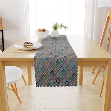Baklava Desenli Turkuaz Lacivert Pembe Dijital Baskılı Petek Dokuma Runner 40x140 