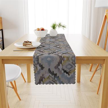 Baklava Dilimi Desenli Vizon Hardal Dijital Baskılı Petek Dokuma Runner 40x140 