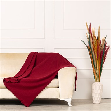 Bordo Dokuma Kadife Şönil Düz Kumaş Çift Taraflı Koltuk Şalı Örtüsü Maxi Set (3+3+1+1)
