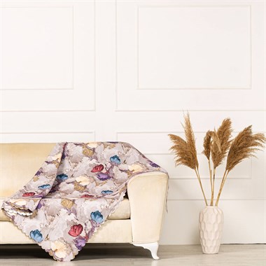 Bordo Mor Renkli Fırça Desen Dokuma Dijital Baskılı Kadife Şönil Koltuk Örtüsü Şalı 175x215cm