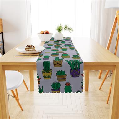 Büyük Çoklu Kaktüs Desenli Dijital Baskılı Petek Dokuma Runner 40x140 
