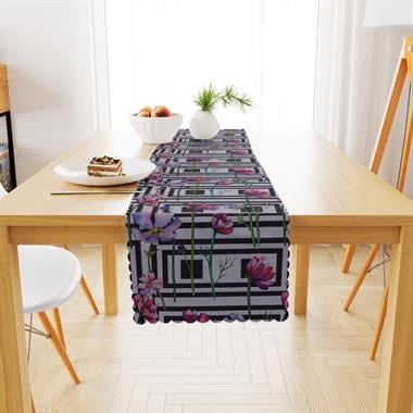 Çiçek Desenli Dikdörtgen Zemin Dijital Baskılı Petek Dokuma Runner 40x140 