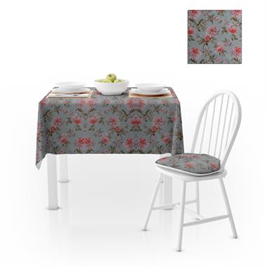 Çiçek Desenli Eskitme Kırmızı Yeşil Dijital Baskılı Petek Dokuma Masa Örtüsü 120x140
